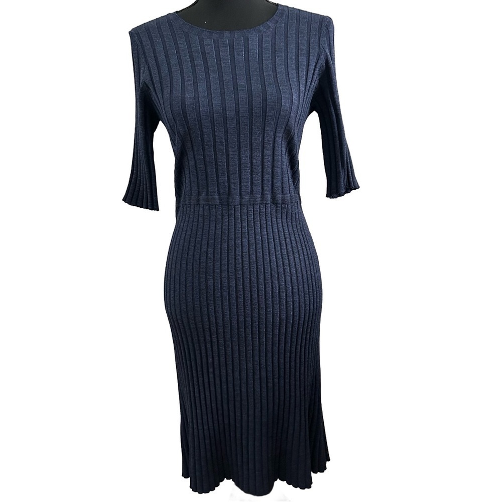 Ann Taylor Blue Light Knit Ribbed Pull On Dress